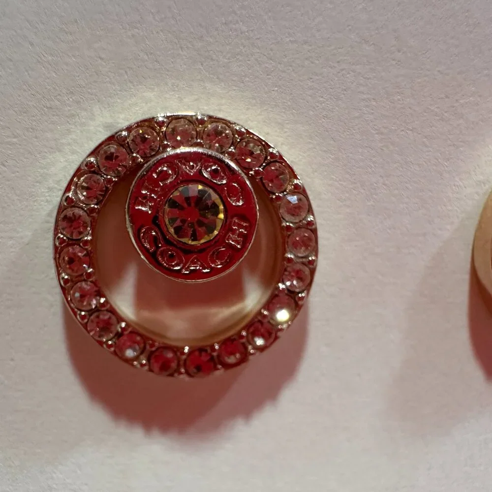 Coach Rose Gold-Tone Open Circle Halo Stud Earrings – Crystal Logo Earrings - Picture 3 of 5